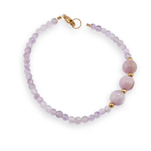 Bratara Kunzit sfere 8mm si Ametist lavanda sfere 3mm
