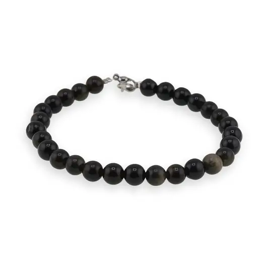 Bratara Obsidian negru auriu sfere 6mm, imagine 2