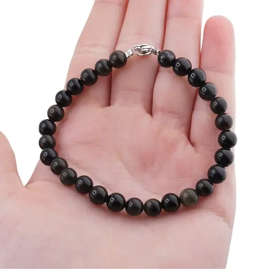 Bratara Obsidian negru auriu sfere 6mm, imagine 4