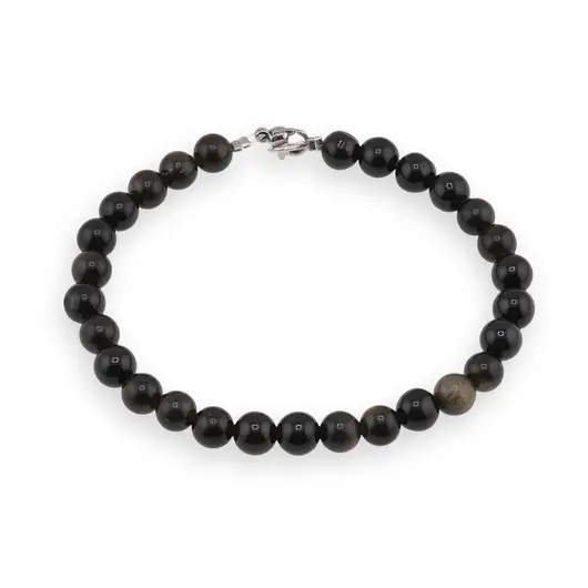 Bratara Obsidian negru auriu sfere 6mm