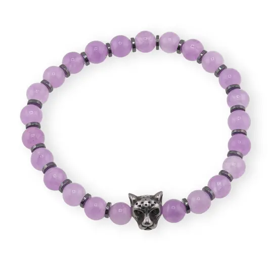 Bratara pe elastic Ametist sfere 6mm cu element tigru in cutie cadou, imagine 3
