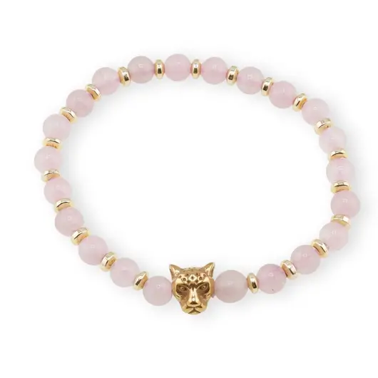 Bratara pe elastic Cuart roz sfere 6mm cu element tigru in cutie cadou, imagine 3