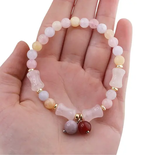 Bratara pe elastic Jad multicolor sfere si tub 6-12mm cu Agat colorat 8mm in cutie cadou, imagine 4