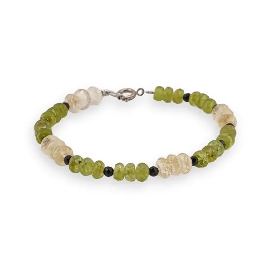 Bratara Peridot si Citrin discuri fatetate 6-7mm, Turmalina neagra sfere fatetate 3mm, imagine 2