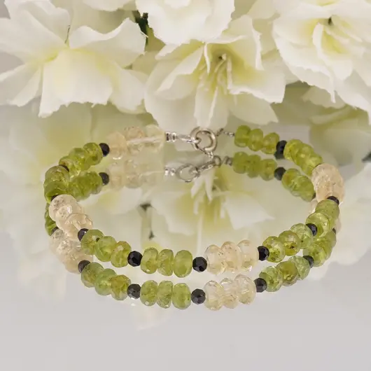 Bratara Peridot si Citrin discuri fatetate 6-7mm, Turmalina neagra sfere fatetate 3mm, imagine 3