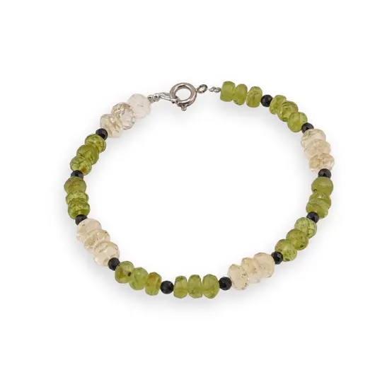 Bratara Peridot si Citrin discuri fatetate 6-7mm, Turmalina neagra sfere fatetate 3mm