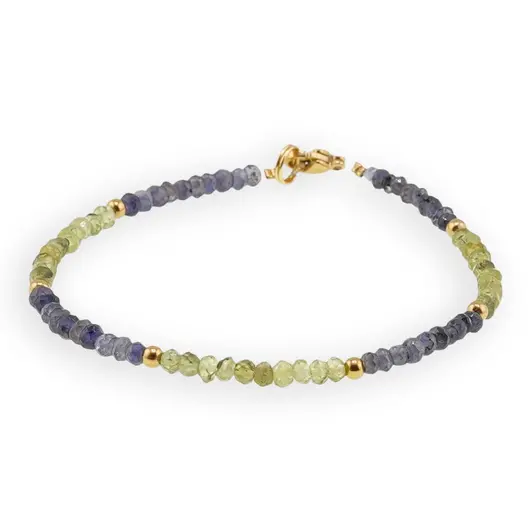Bratara Peridot si Iolith discuri fatetate 3mm cu bumbi aurii, imagine 2