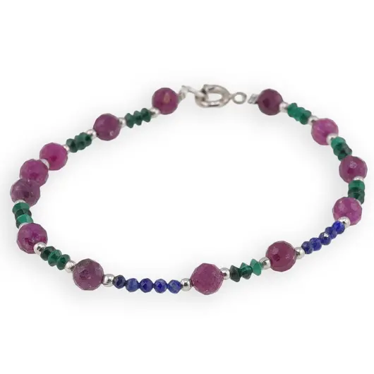 Bratara Rubin sfere fatetate 5mm, Lapis lazuli si Malachit 2mm, imagine 2