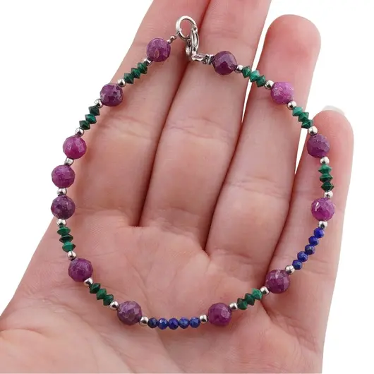 Bratara Rubin sfere fatetate 5mm, Lapis lazuli si Malachit 2mm, imagine 4