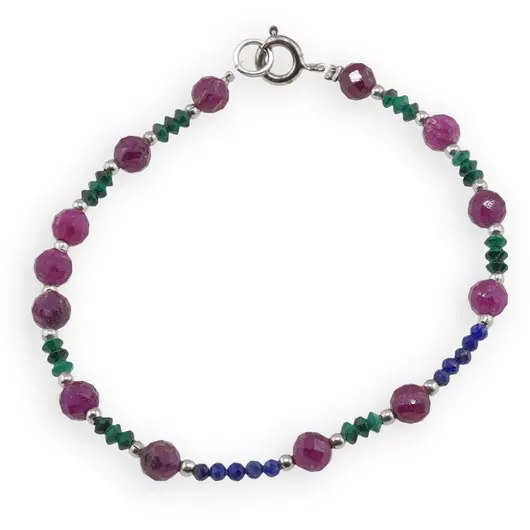 Bratara Rubin sfere fatetate 5mm, Lapis lazuli si Malachit 2mm
