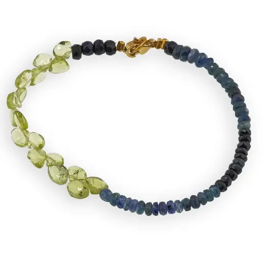Bratara Safir discuri fatetate3-4mm si Peridot briolete fatetate 5mm