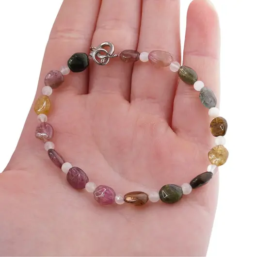 Bratara Turmalina multicolora neregulata 6-8mm si Piatra lunii sfere 3mm, imagine 4
