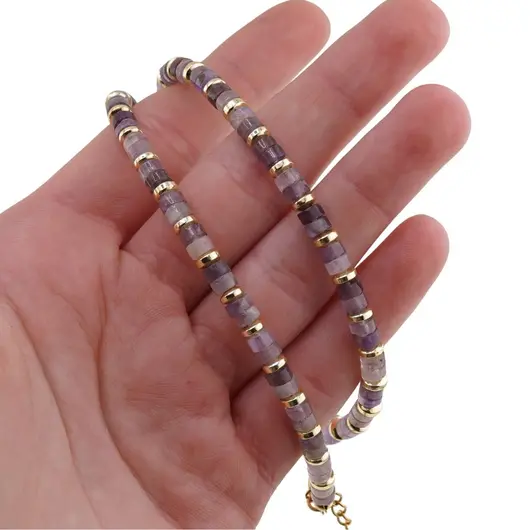 Colier Ametist discuri 4mm cu elemente aurii in cutie cadou, imagine 4