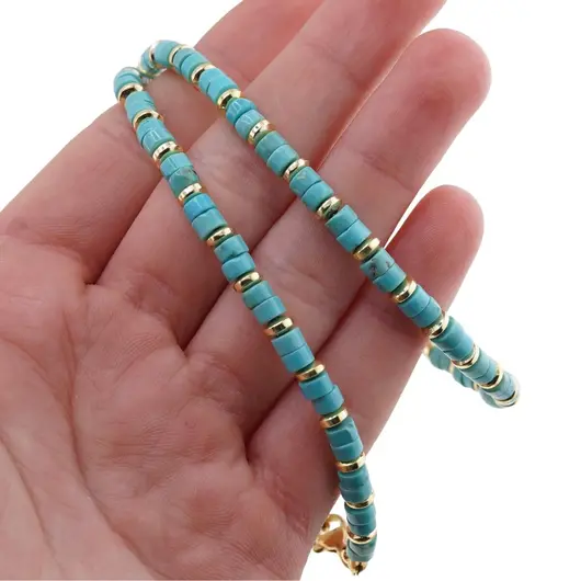 Colier Turcoaz discuri 4mm cu elemente aurii in cutie cadou, imagine 4