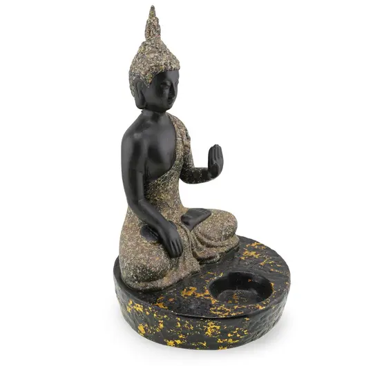 Decoratiune Suport ardere lumanari - Buddha in pozitie lotus, maro, imagine 2