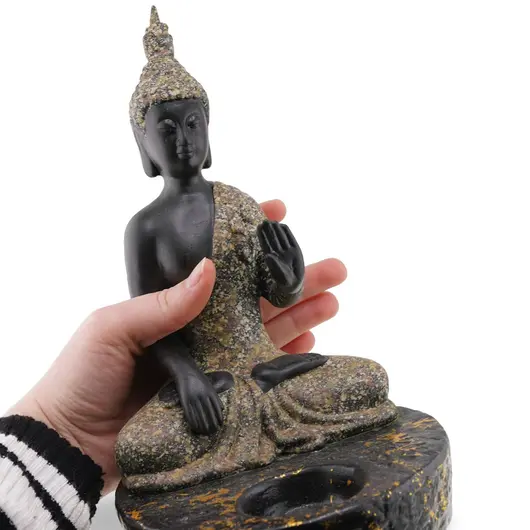 Decoratiune Suport ardere lumanari - Buddha in pozitie lotus, maro, imagine 3