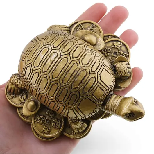 Statueta Feng Shui broasca testoasa pe monede chinezesti pentru prosperitate, imagine 4