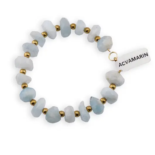 Bratara Acvamarin fatetat 10-12mm si bumbi aurii