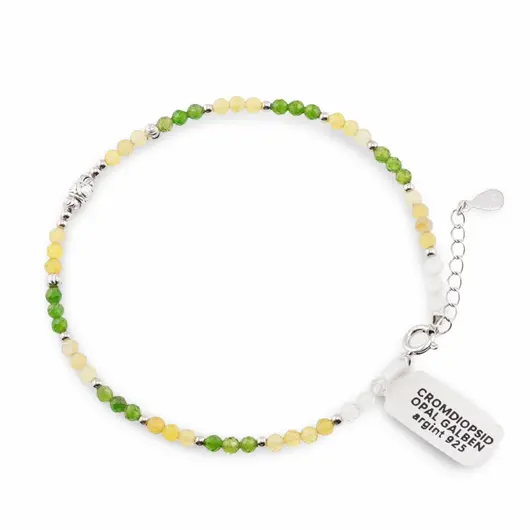 Bratara Cromdiopsid, Opal galben si Cristal de stanca sfere fatetate 3mm cu argint 925