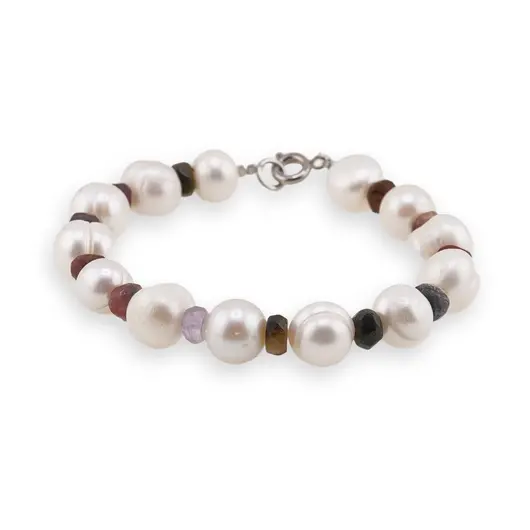 Bratara Perle de cultura sfere 10mm si mix cristale discuri fatetate 6mm, imagine 2