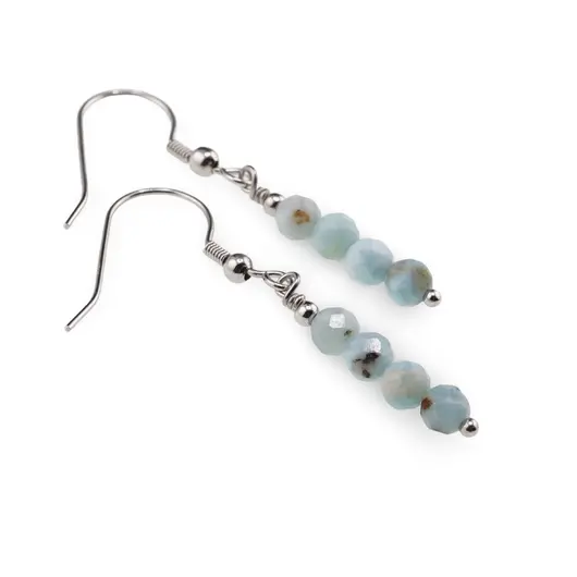 Cercei cu agatatoare clasica Larimar sfere fatetate cu Argint 925, 4mm, imagine 2