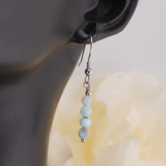 Cercei cu agatatoare clasica Larimar sfere fatetate cu Argint 925, 4mm, imagine 3