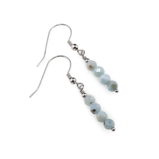 Cercei cu agatatoare clasica Larimar sfere fatetate cu Argint 925, 4mm