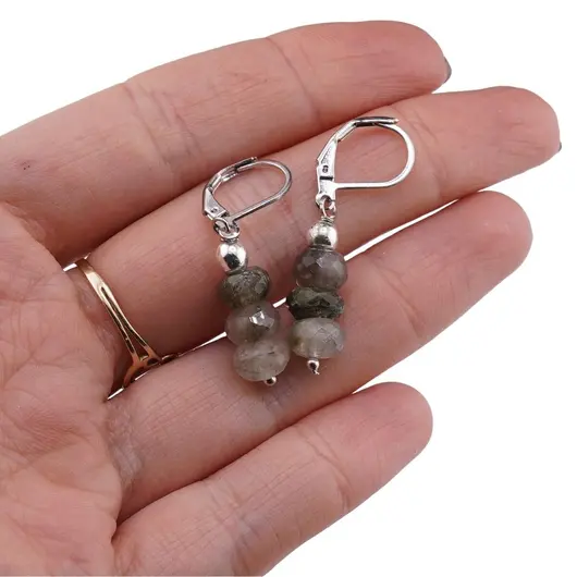 Cercei cu agatatoare Cuart turmalinat discuri fatetate, 6-7mm, imagine 4