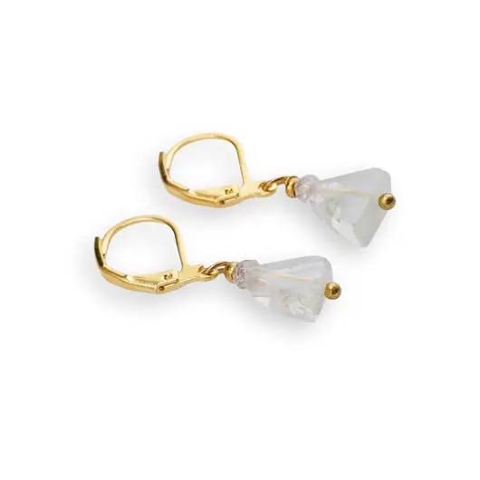 Cercei cu agatatoare Fluorit triunghi 7-8mm si Cristal de stanca discuri fatetate 3mm, imagine 2