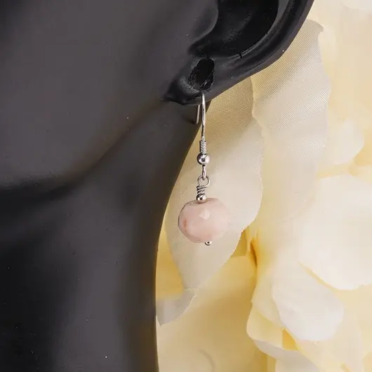 Cercei cu agatatoare Opal roz discuri fatetate 10mm, imagine 3