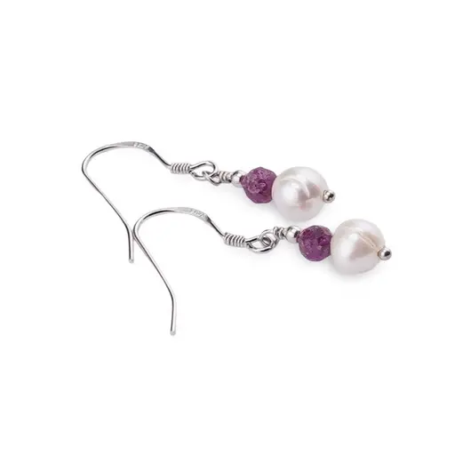 Cercei cu agatatoare Perle de cultura 6-7mm si Rubin sfere fatetate 4mm cu Argint 925, imagine 2