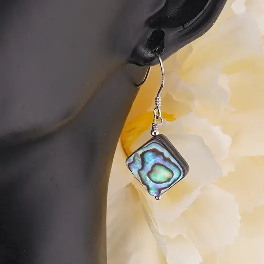 Cercei cu agatatoare Scoica Abalone romb 15mm cu Argint 925, imagine 3