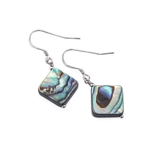 Cercei cu agatatoare Scoica Abalone romb 15mm cu Argint 925