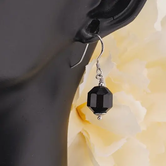 Cercei cu agatatoare Onix negru fatetat cu Argint 925, 11mm, imagine 3