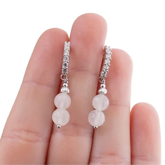Cercei cu surub Piatra Lunii sfere cu baza de Argint 925 semirotunda cu zirconii, 6mm, imagine 4