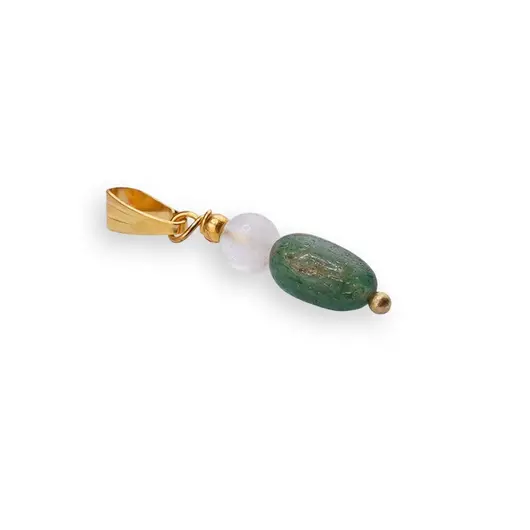 Pandantiv Aventurin neregulat 9-10mm si Cristal de stanca sfere 4mm cu inox auriu, imagine 2