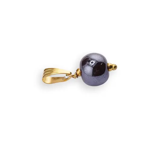 Pandantiv Hematit sfera 10mm si inox auriu, imagine 2
