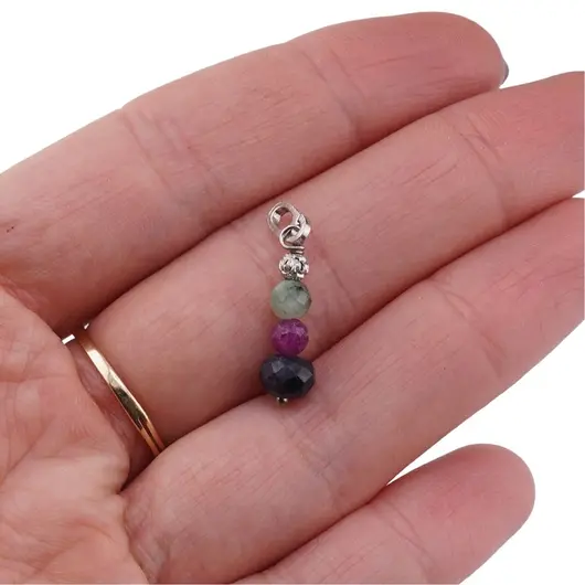 Pandantiv Smarald, Rubin sfere fatetate 4-5mm si Safir disc fatetat 6mm cu Argint 925, imagine 4