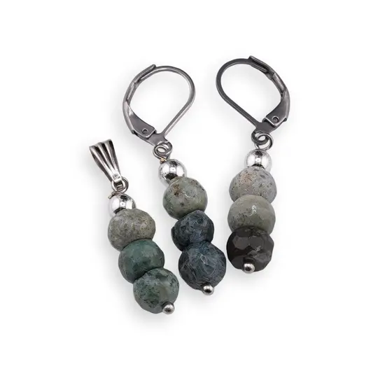 Set cercei cu agatatoare si pandantiv Mossagat discuri fatetate, 6-7mm