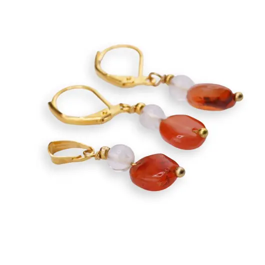 Set Cercei si Pandantiv Carneol neregulat 9-10mm si Cristal de stanca sfere 4mm cu inox auriu 	, imagine 2