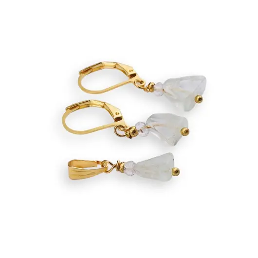 Set Cercei si Pandantiv Fluorit triunghi 7-8mm si Cristal de stanca discuri fatetate 3mm cu inox auriu, imagine 2