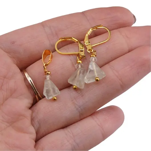 Set Cercei si Pandantiv Fluorit triunghi 7-8mm si Cristal de stanca discuri fatetate 3mm cu inox auriu, imagine 4