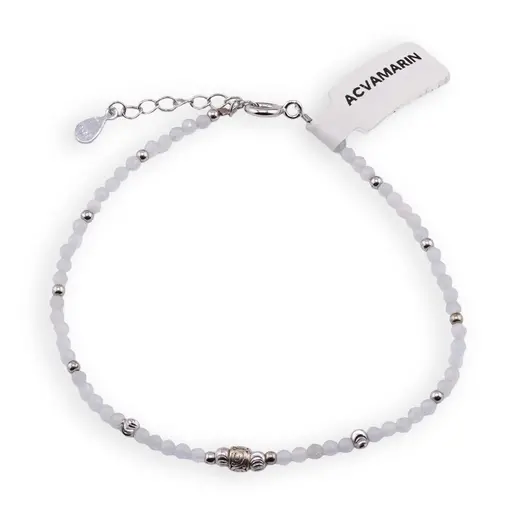 Bratara Acvamarin sfere microfatetate 2mm si elemente din argint 925