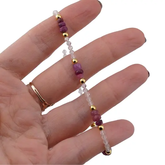 Bratara Rubin discuri fatetate 4-5mm si Cristal de stanca sfere fatetate 3mm cu bumbi aurii, imagine 4
