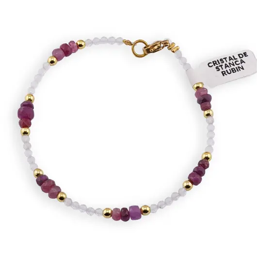 Bratara Rubin discuri fatetate 4-5mm si Cristal de stanca sfere fatetate 3mm cu bumbi aurii
