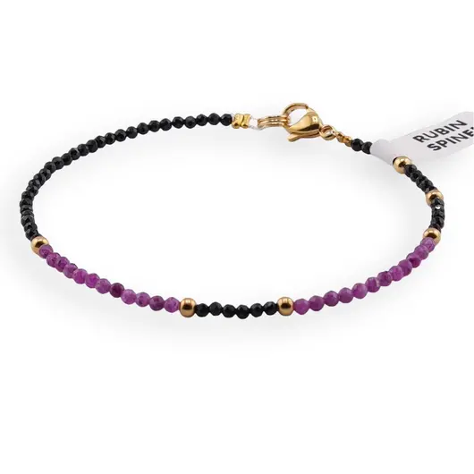 Bratara Spinel negru si Rubin sfere microfatetate 2mm cu bumbi aurii, imagine 2