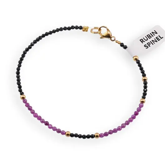 Bratara Spinel negru si Rubin sfere microfatetate 2mm cu bumbi aurii