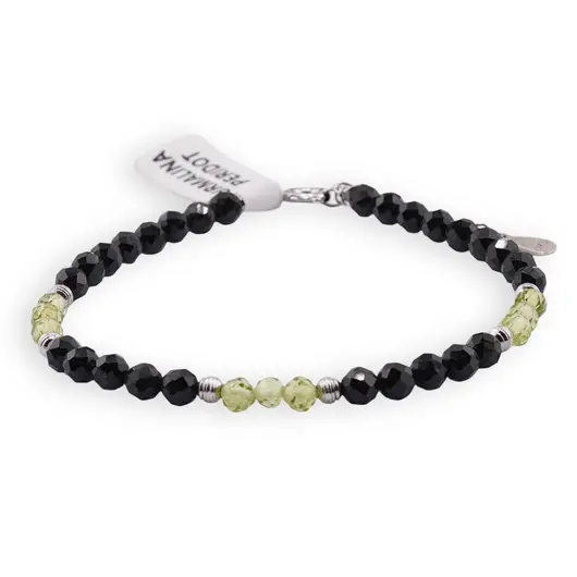 Bratara Turmalina neagra si Peridot sfere fatetate 4mm cu argint 925, imagine 2