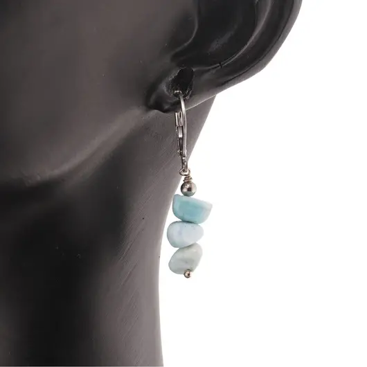 Cercei cu agatatoare Larimar freeform 8-10mm, imagine 2