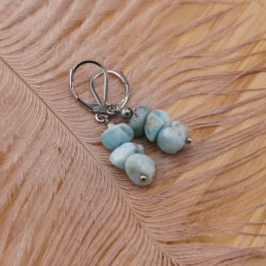 Cercei cu agatatoare Larimar freeform 8-10mm, imagine 3